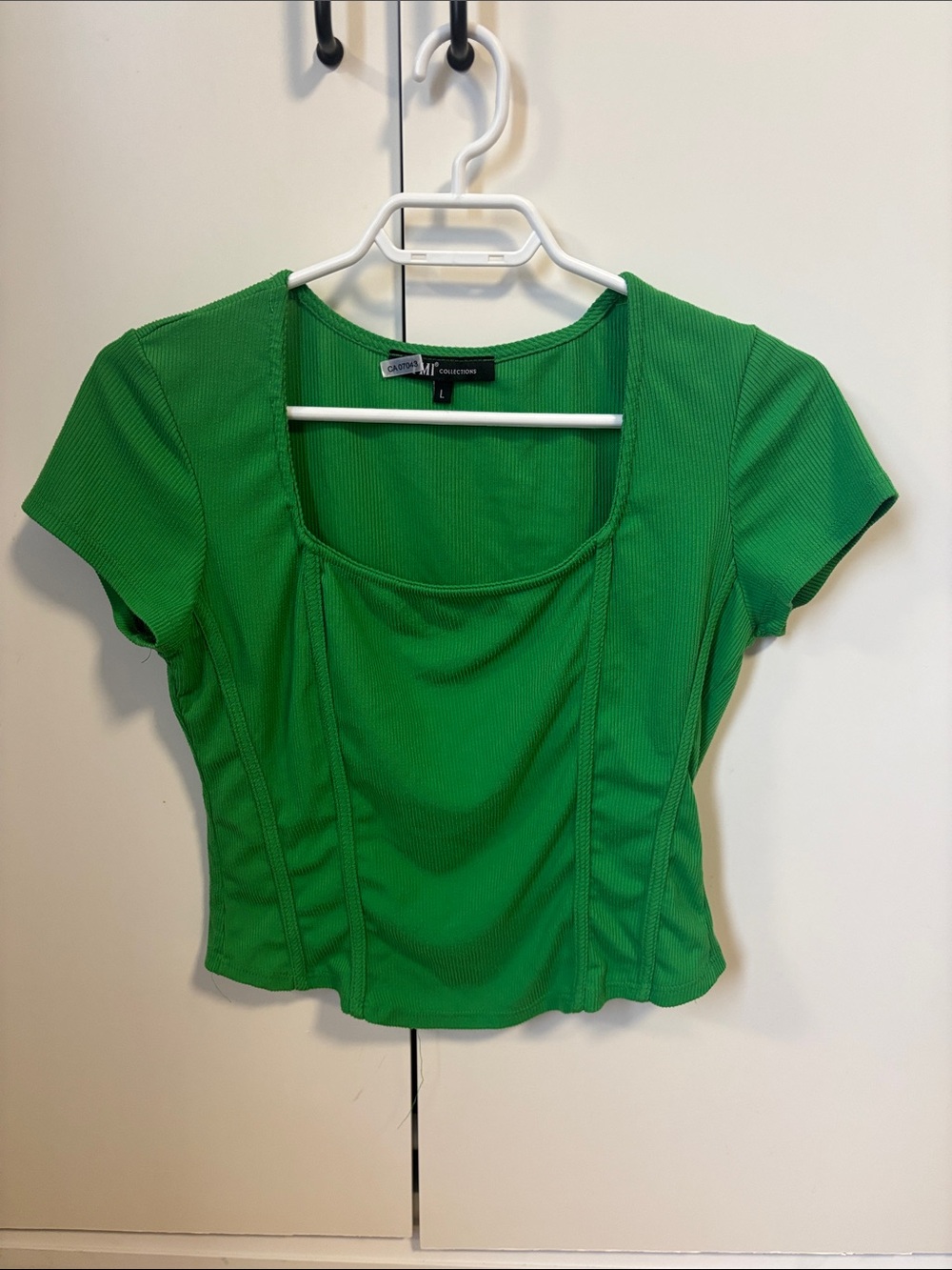 Bright Green Scoop-Neck Ribbed Crop Top